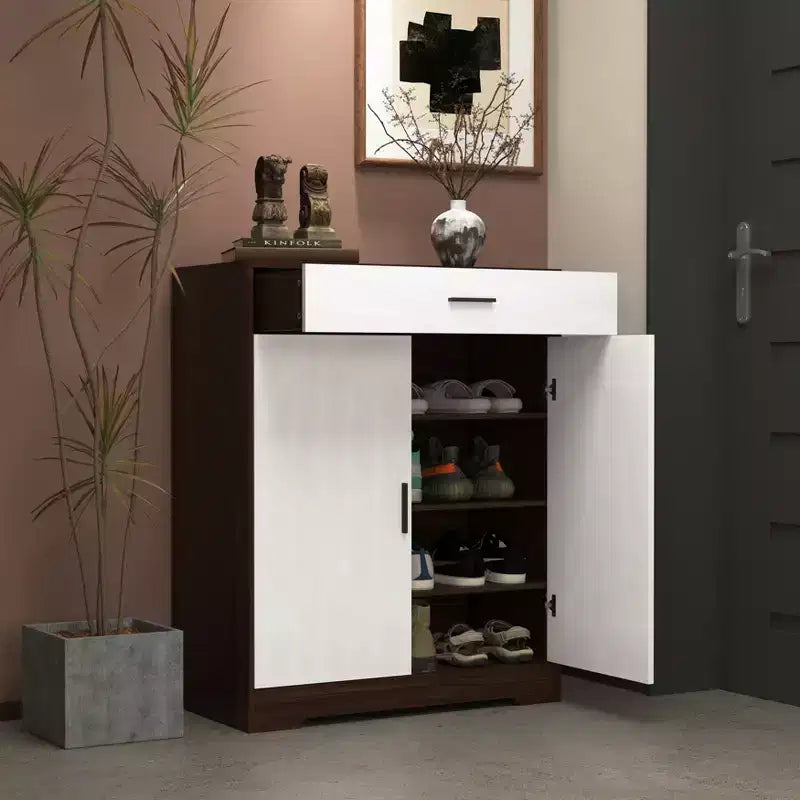 GDFStudio Tyra 31 Modern Wooden 4-Tier Shoe Storage Cabinet with 1 Drawer and Adjustable Shelves