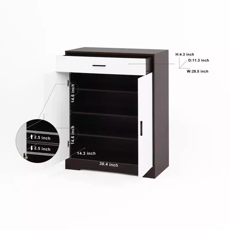 GDFStudio Tyra 31 Modern Wooden 4-Tier Shoe Storage Cabinet with 1 Drawer and Adjustable Shelves