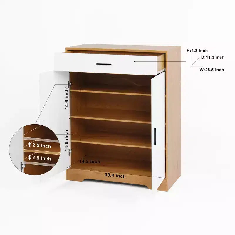 GDFStudio Tyra 31 Modern Wooden 4-Tier Shoe Storage Cabinet with 1 Drawer and Adjustable Shelves