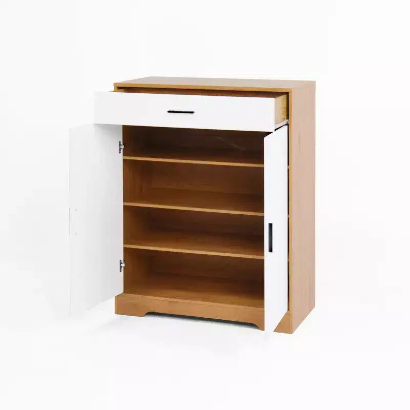 GDFStudio Tyra 31 Modern Wooden 4-Tier Shoe Storage Cabinet with 1 Drawer and Adjustable Shelves