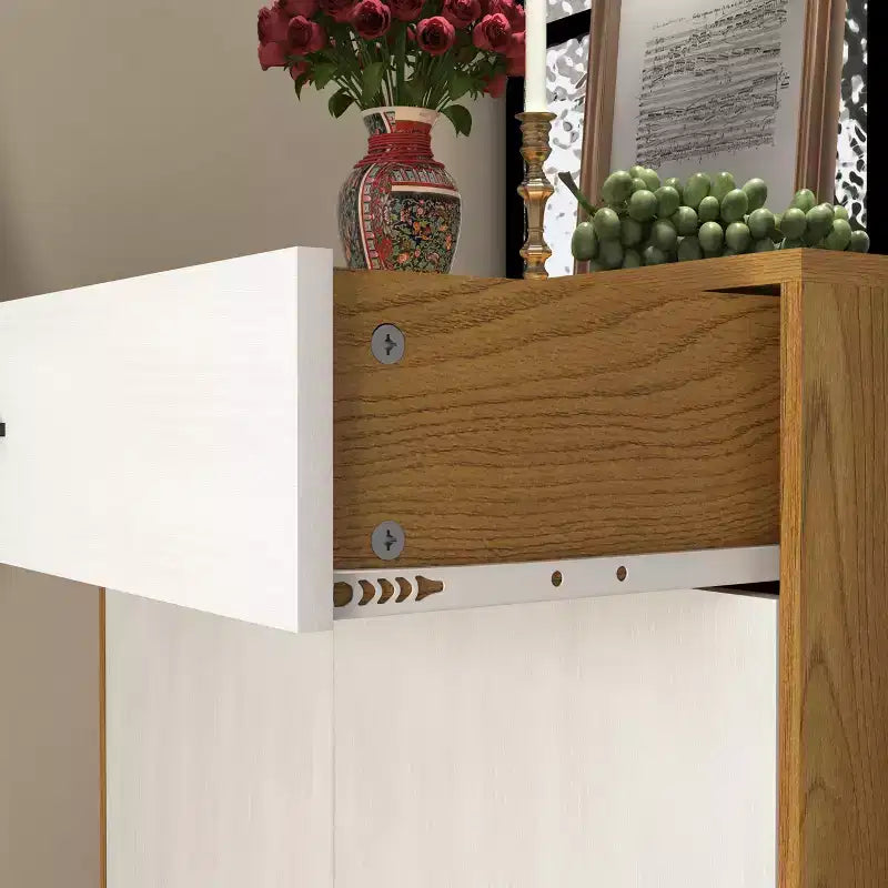 GDFStudio Tyra 31 Modern Wooden 4-Tier Shoe Storage Cabinet with 1 Drawer and Adjustable Shelves