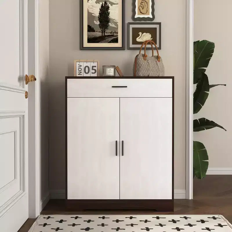 GDFStudio Tyra 31 Modern Wooden 4-Tier Shoe Storage Cabinet with 1 Drawer and Adjustable Shelves
