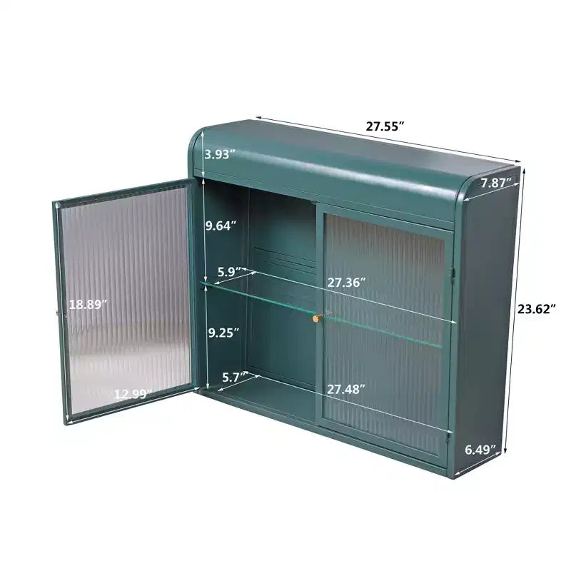 Wall-Mounted Storage Cabinet, Retro Metal Bathroom Cabinet with 2 Glass Doors & Shelves for Bathroom, Kitchen, Living Room & Office