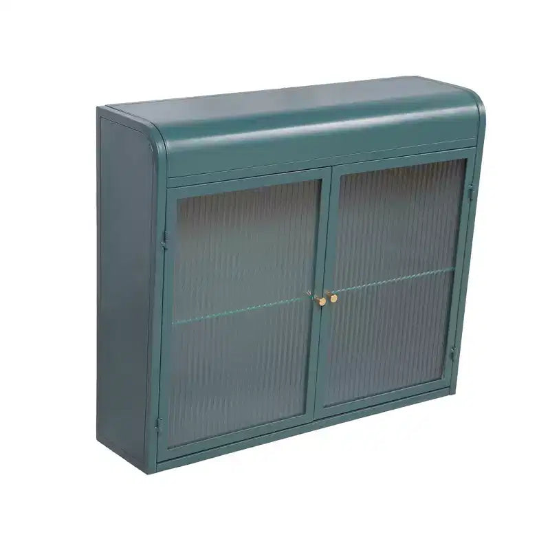 Wall-Mounted Storage Cabinet, Retro Metal Bathroom Cabinet with 2 Glass Doors & Shelves for Bathroom, Kitchen, Living Room & Office