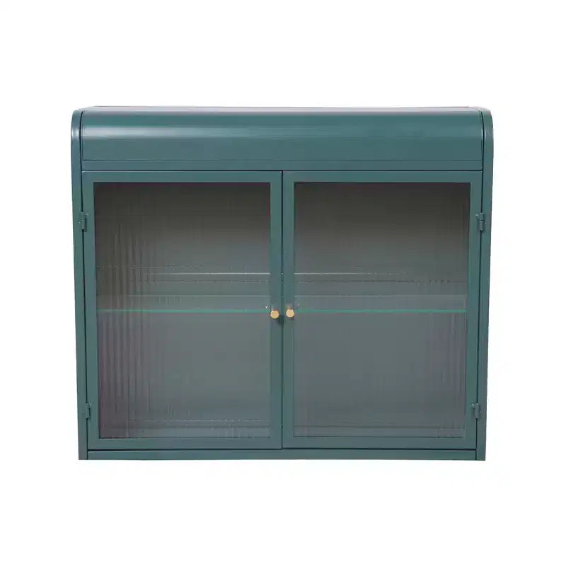 Wall-Mounted Storage Cabinet, Retro Metal Bathroom Cabinet with 2 Glass Doors & Shelves for Bathroom, Kitchen, Living Room & Office