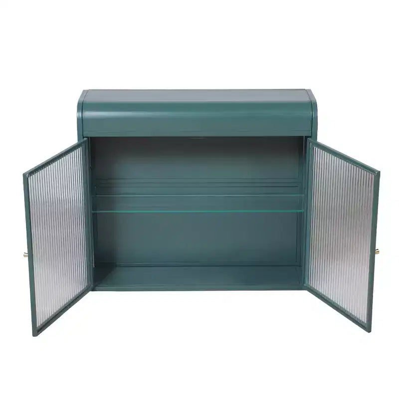 Wall-Mounted Storage Cabinet, Retro Metal Bathroom Cabinet with 2 Glass Doors & Shelves for Bathroom, Kitchen, Living Room & Office