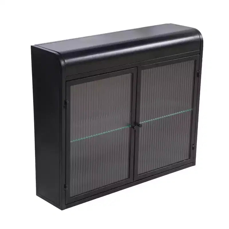 Wall-Mounted Storage Cabinet, Retro Metal Bathroom Cabinet with 2 Glass Doors & Shelves for Bathroom, Kitchen, Living Room & Office