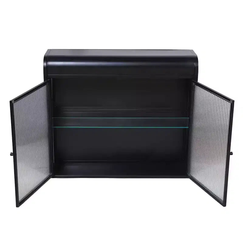 Wall-Mounted Storage Cabinet, Retro Metal Bathroom Cabinet with 2 Glass Doors & Shelves for Bathroom, Kitchen, Living Room & Office