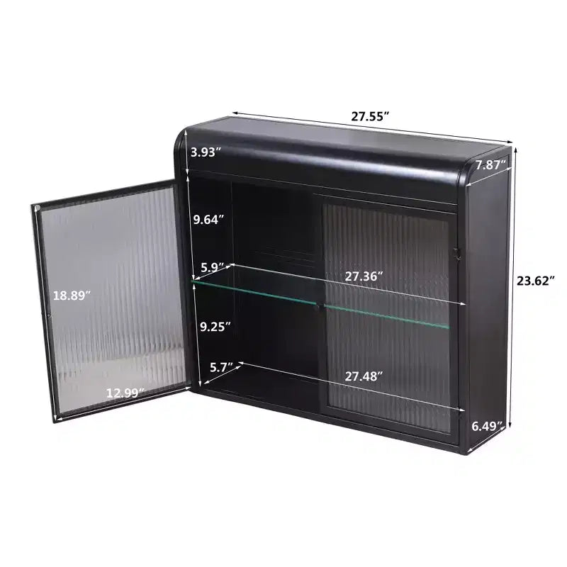 Wall-Mounted Storage Cabinet, Retro Metal Bathroom Cabinet with 2 Glass Doors & Shelves for Bathroom, Kitchen, Living Room & Office