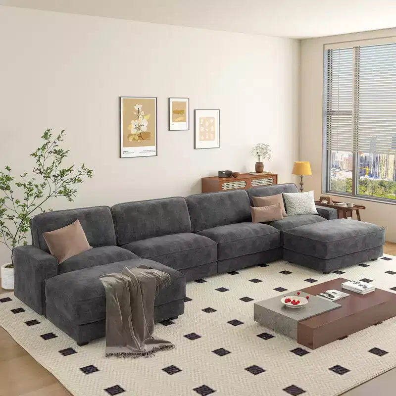 Dyonery 160 U-Shaped Modular Sectional Sofa,Oversized Cloud Couch with Movable Ottoman,6-Seat Chenille Deep Seat Sofa with Pillow,Sectional Couches