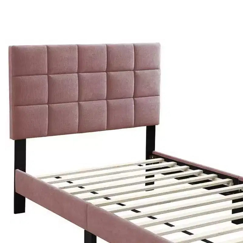 Royal Hampton Full Bed, Tufted Pink Linen Upholstery, Biscuit Tufted Stitch