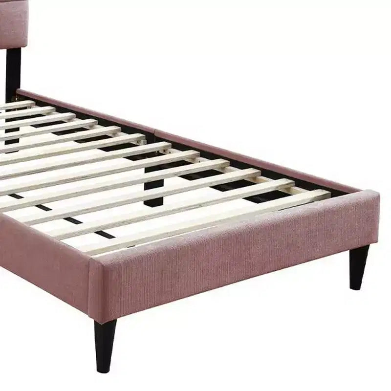 Royal Hampton Full Bed, Tufted Pink Linen Upholstery, Biscuit Tufted Stitch