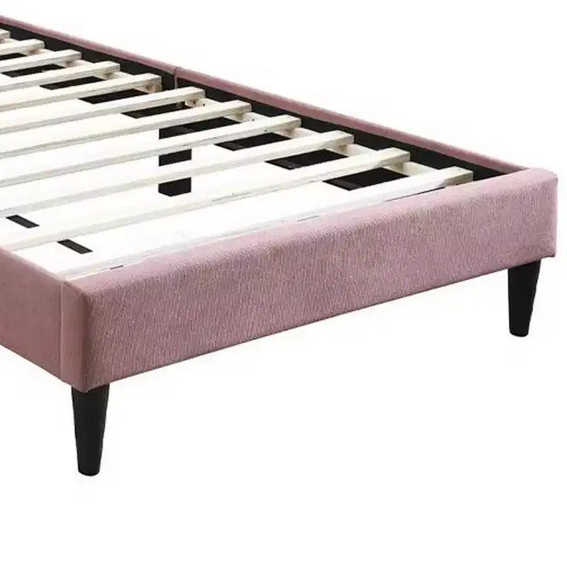 Royal Hampton Twin Size Bed, Blush Pink Linen Upholstery, Channel Tufted