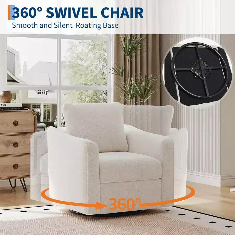 Swivel Accent Chair for Living Room, Modern Linen Upholstered Armchair, Steel Base Supporting Up to 440 Lbs, Ergonomic Backrest Reading Chair