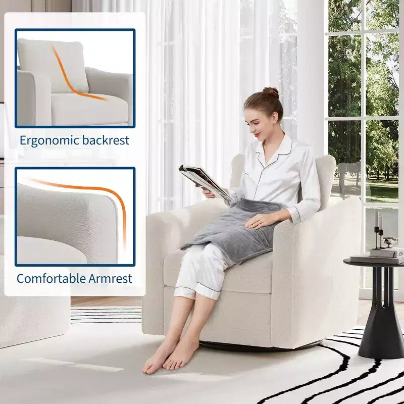 Swivel Accent Chair for Living Room, Modern Linen Upholstered Armchair, Steel Base Supporting Up to 440 Lbs, Ergonomic Backrest Reading Chair