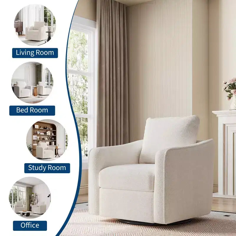 Swivel Accent Chair for Living Room, Modern Linen Upholstered Armchair, Steel Base Supporting Up to 440 Lbs, Ergonomic Backrest Reading Chair