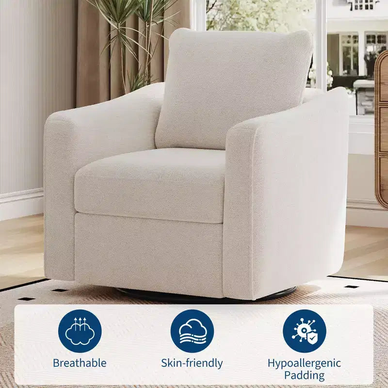 Swivel Accent Chair for Living Room, Modern Linen Upholstered Armchair, Steel Base Supporting Up to 440 Lbs, Ergonomic Backrest Reading Chair