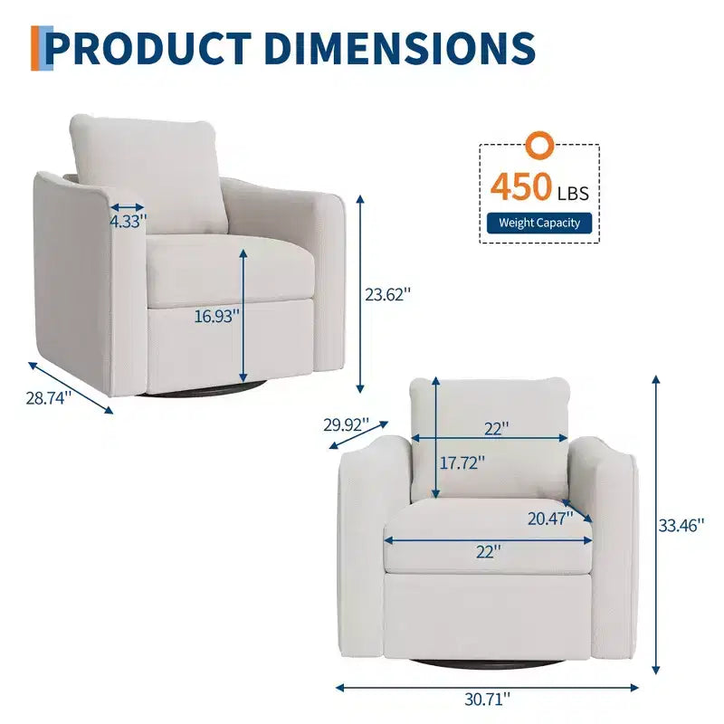 Swivel Accent Chair for Living Room, Modern Linen Upholstered Armchair, Steel Base Supporting Up to 440 Lbs, Ergonomic Backrest Reading Chair