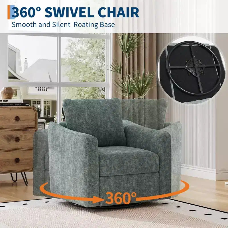 Swivel Accent Chair for Living Room, Modern Linen Upholstered Armchair, Steel Base Supporting Up to 440 Lbs, Ergonomic Backrest Reading Chair