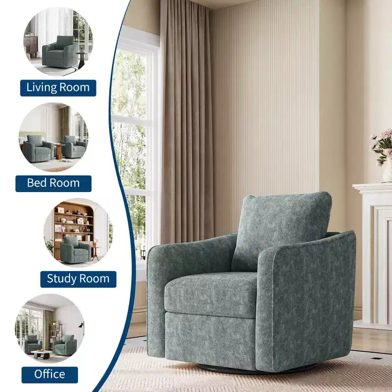 Swivel Accent Chair for Living Room, Modern Linen Upholstered Armchair, Steel Base Supporting Up to 440 Lbs, Ergonomic Backrest Reading Chair