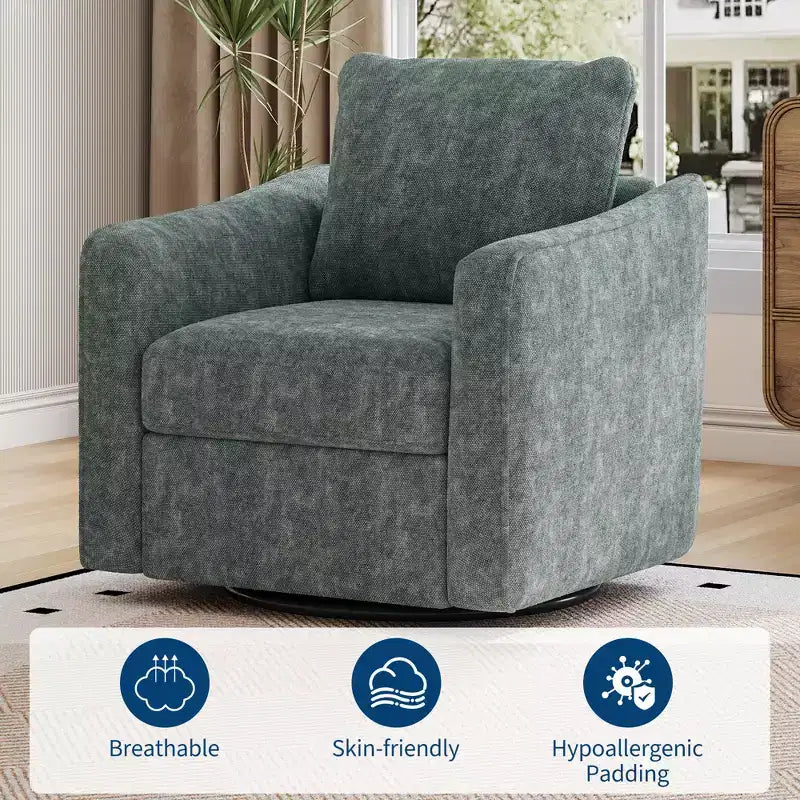 Swivel Accent Chair for Living Room, Modern Linen Upholstered Armchair, Steel Base Supporting Up to 440 Lbs, Ergonomic Backrest Reading Chair