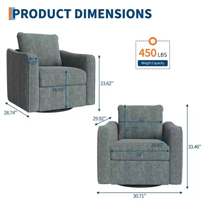 Swivel Accent Chair for Living Room, Modern Linen Upholstered Armchair, Steel Base Supporting Up to 440 Lbs, Ergonomic Backrest Reading Chair