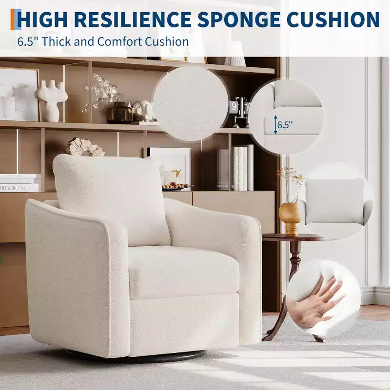 Swivel Accent Chair for Living Room, Modern Linen Upholstered Armchair, Steel Base Supporting Up to 440 Lbs, Ergonomic Backrest Reading Chair