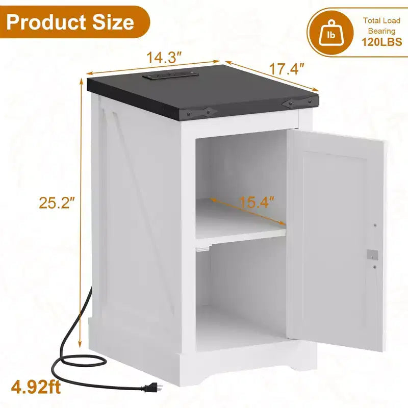 GustoWave Farmhouse End Table Nightstand with Adjustable Shelf and Cord Management, Modern Bedside Table for Bedroom & Living Room - White