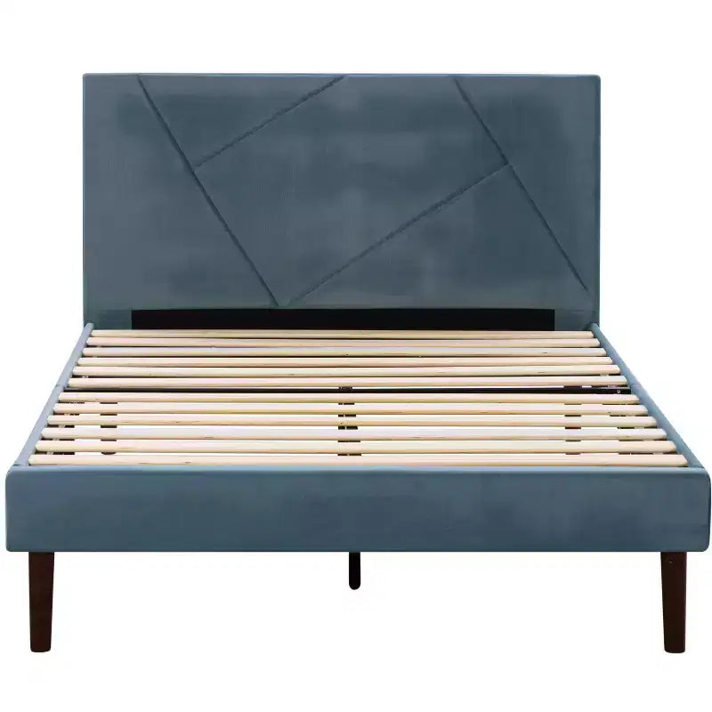 MAYEERTY Platform Bed Frame - Upholstered Padded Headboard, 12 Wood Slats & Center Support Leg