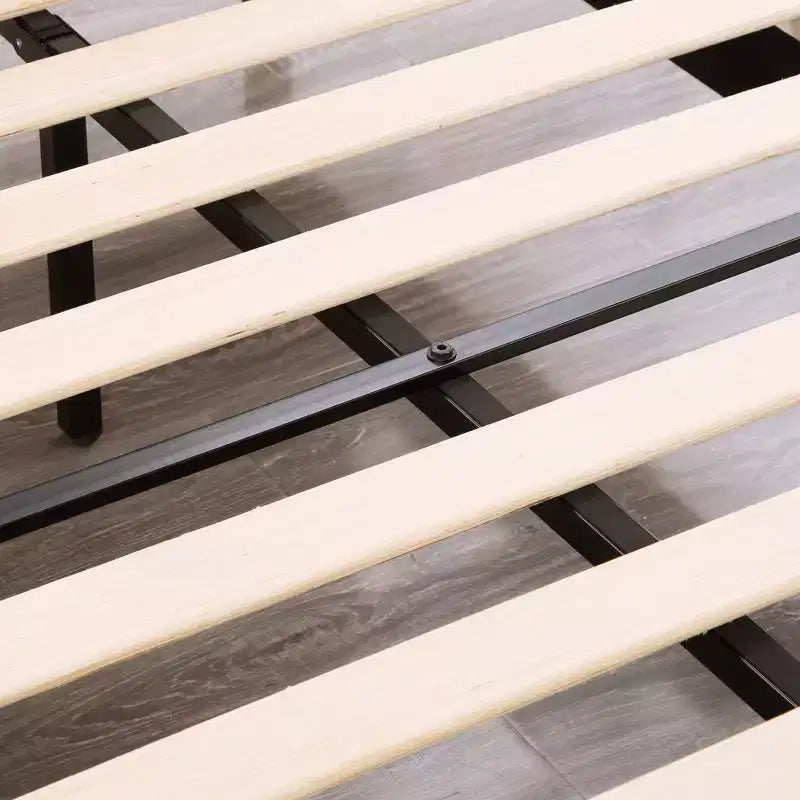 MAYEERTY Platform Bed Frame - Upholstered Padded Headboard, 12 Wood Slats & Center Support Leg