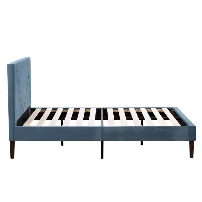 MAYEERTY Platform Bed Frame - Upholstered Padded Headboard, 12 Wood Slats & Center Support Leg