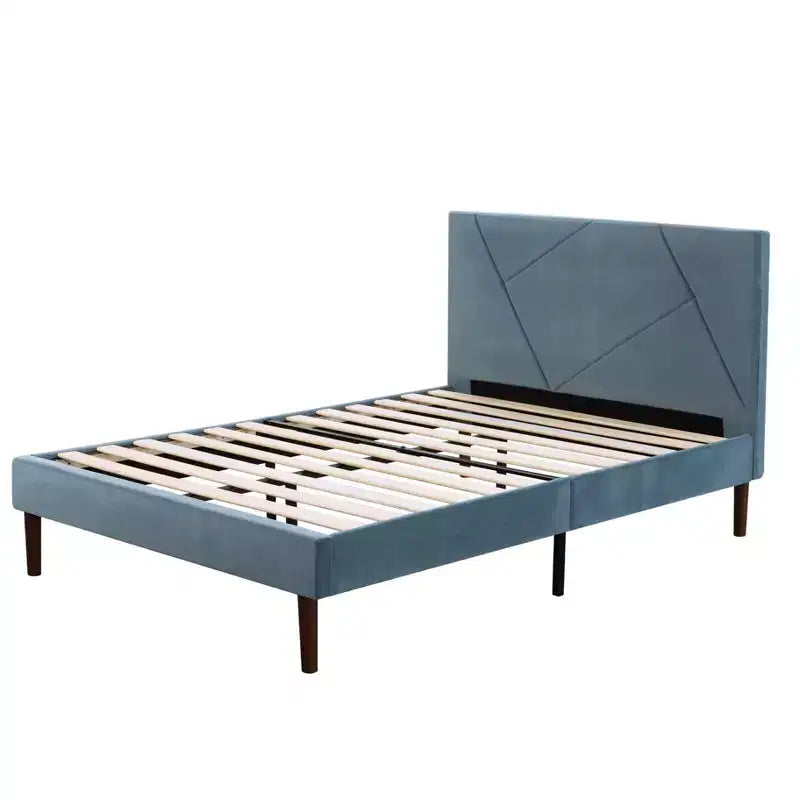 MAYEERTY Platform Bed Frame - Upholstered Padded Headboard, 12 Wood Slats & Center Support Leg