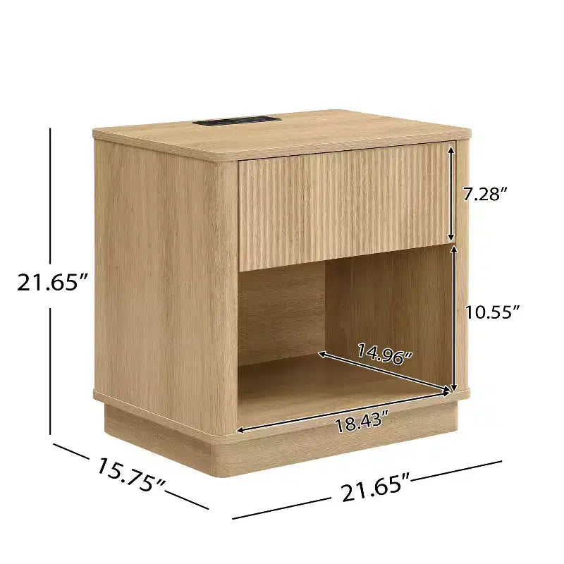 Nightstand with Outlet & USB Port, Modern Bedside Table with Charging Station and Storage Drawer, Modern Design for Small Spaces,Natural Color
