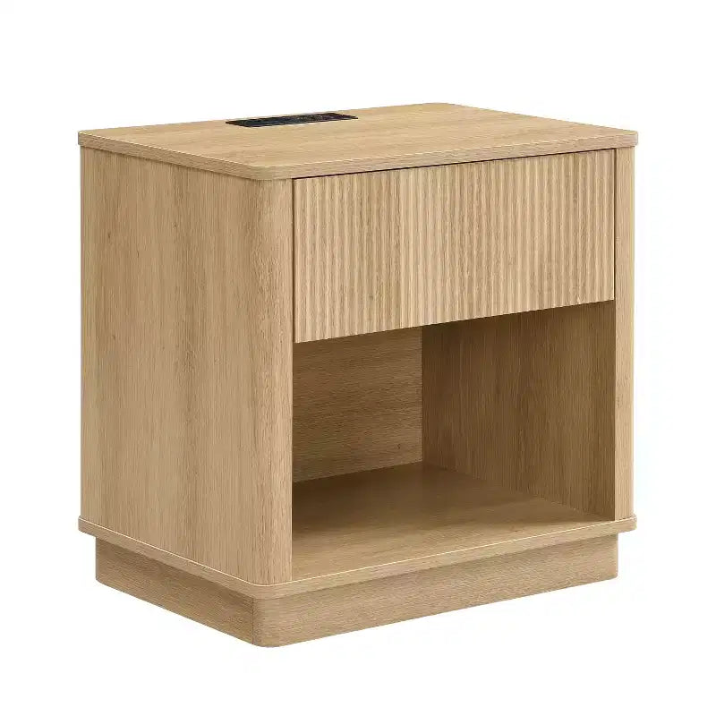 Nightstand with Outlet & USB Port, Modern Bedside Table with Charging Station and Storage Drawer, Modern Design for Small Spaces,Natural Color