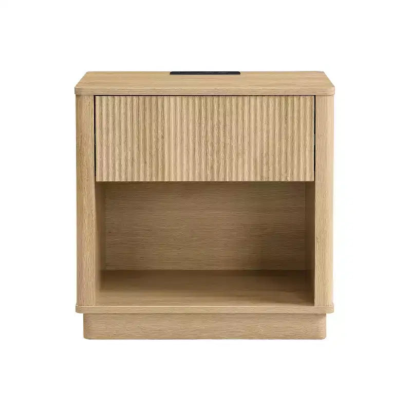 Nightstand with Outlet & USB Port, Modern Bedside Table with Charging Station and Storage Drawer, Modern Design for Small Spaces,Natural Color