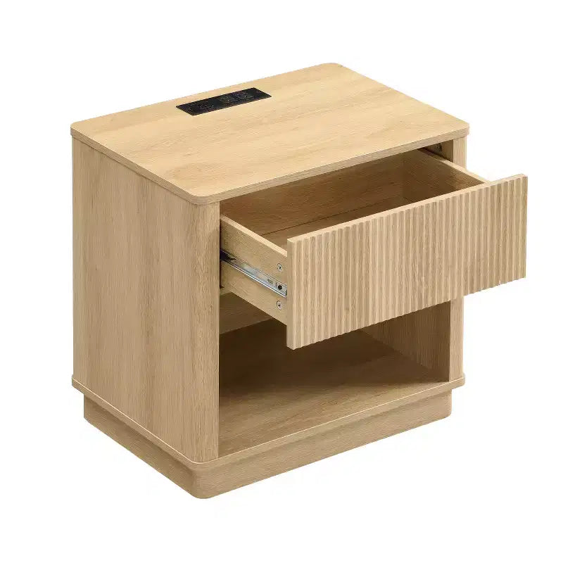 Nightstand with Outlet & USB Port, Modern Bedside Table with Charging Station and Storage Drawer, Modern Design for Small Spaces,Natural Color