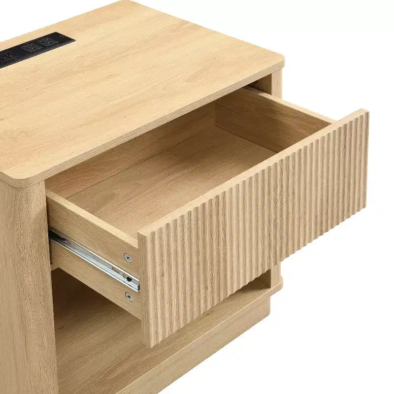 Nightstand with Outlet & USB Port, Modern Bedside Table with Charging Station and Storage Drawer, Modern Design for Small Spaces,Natural Color