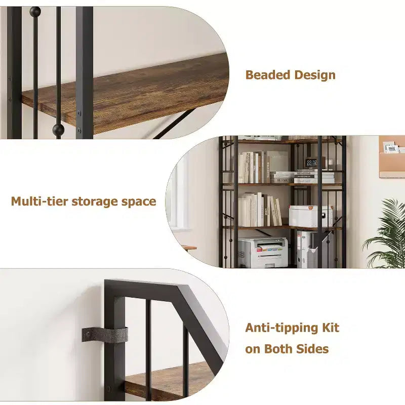 GustoWave 7-Tier Corner Bookshelf 86 Tall L-Shaped Bookcase Storage Shelf with Metal Frame