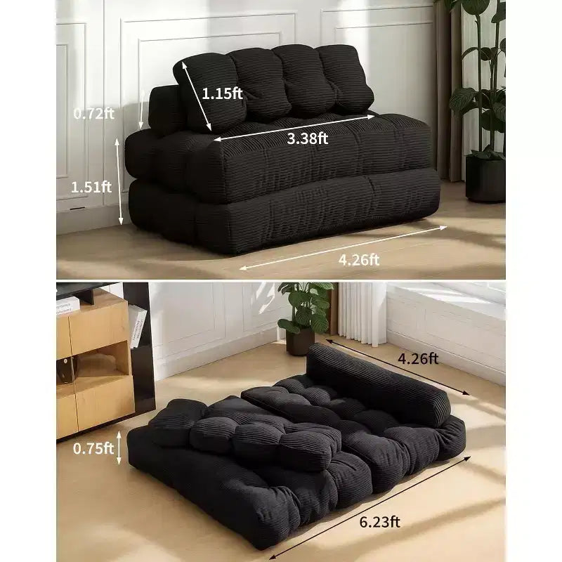 Garvee 3-in-1 Portable Folding Double-Size Sofa Bed Sleeper Chair with Pillow, Convertible Foldable Mattress & Back, Portable Floor Couch