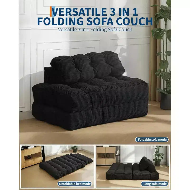 Garvee 3-in-1 Portable Folding Double-Size Sofa Bed Sleeper Chair with Pillow, Convertible Foldable Mattress & Back, Portable Floor Couch