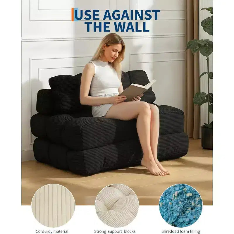 Garvee 3-in-1 Portable Folding Double-Size Sofa Bed Sleeper Chair with Pillow, Convertible Foldable Mattress & Back, Portable Floor Couch