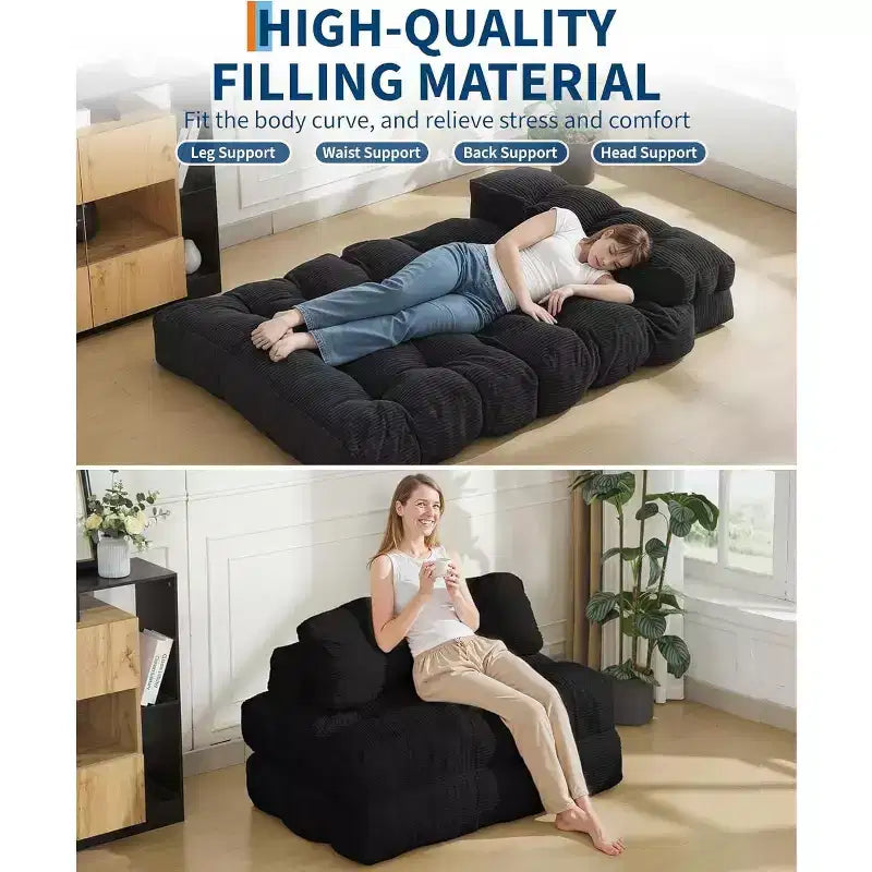 Garvee 3-in-1 Portable Folding Double-Size Sofa Bed Sleeper Chair with Pillow, Convertible Foldable Mattress & Back, Portable Floor Couch