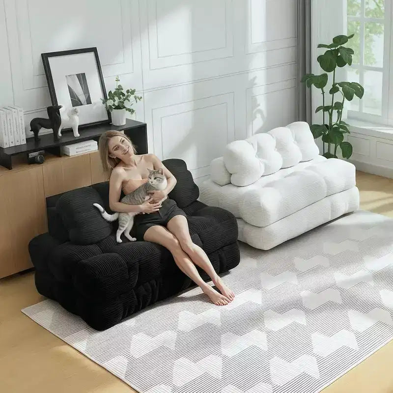 Garvee 3-in-1 Portable Folding Double-Size Sofa Bed Sleeper Chair with Pillow, Convertible Foldable Mattress & Back, Portable Floor Couch