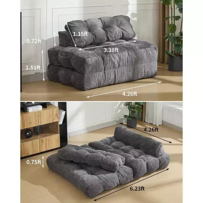 Garvee 3-in-1 Portable Folding Double-Size Sofa Bed Sleeper Chair with Pillow, Convertible Foldable Mattress & Back, Portable Floor Couch
