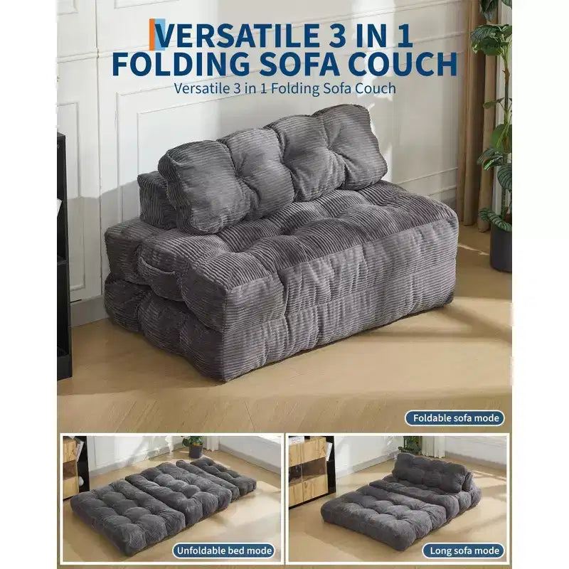 Garvee 3-in-1 Portable Folding Double-Size Sofa Bed Sleeper Chair with Pillow, Convertible Foldable Mattress & Back, Portable Floor Couch