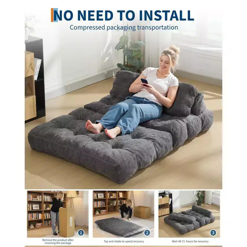 Garvee 3-in-1 Portable Folding Double-Size Sofa Bed Sleeper Chair with Pillow, Convertible Foldable Mattress & Back, Portable Floor Couch