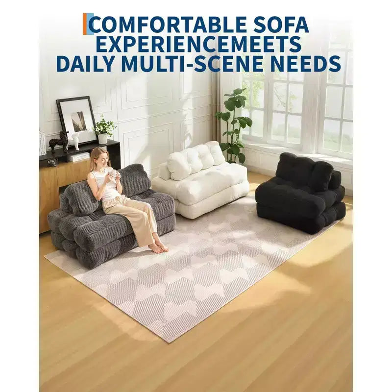 Garvee 3-in-1 Portable Folding Double-Size Sofa Bed Sleeper Chair with Pillow, Convertible Foldable Mattress & Back, Portable Floor Couch