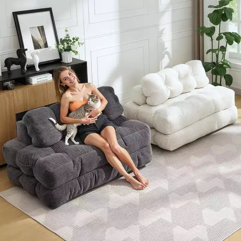 Garvee 3-in-1 Portable Folding Double-Size Sofa Bed Sleeper Chair with Pillow, Convertible Foldable Mattress & Back, Portable Floor Couch