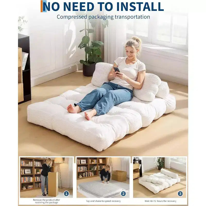 Garvee 3-in-1 Portable Folding Double-Size Sofa Bed Sleeper Chair with Pillow, Convertible Foldable Mattress & Back, Portable Floor Couch