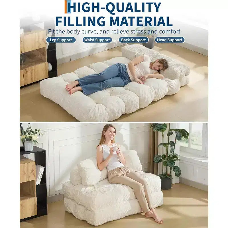 Garvee 3-in-1 Portable Folding Double-Size Sofa Bed Sleeper Chair with Pillow, Convertible Foldable Mattress & Back, Portable Floor Couch